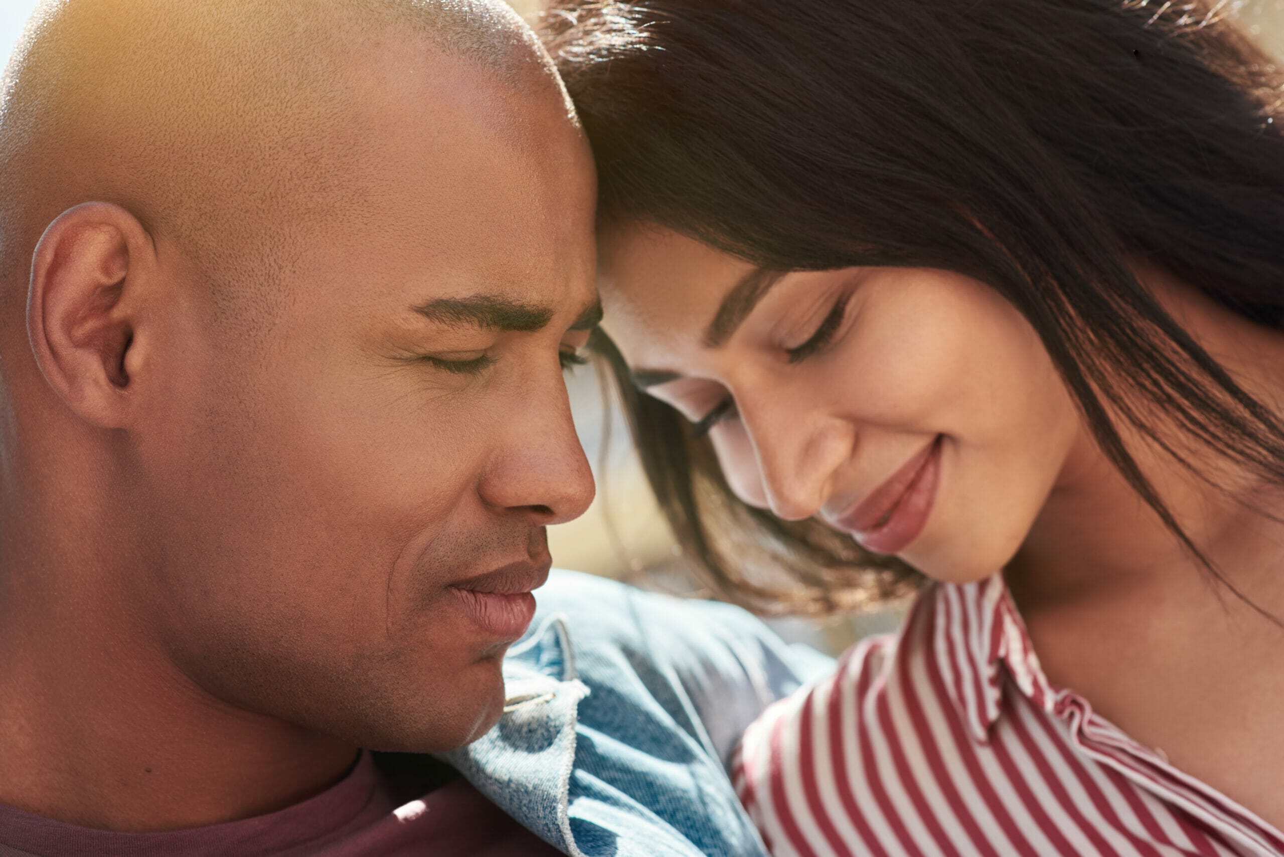 Romantic Relationship Young Diverse Couple Sitting On The City Street