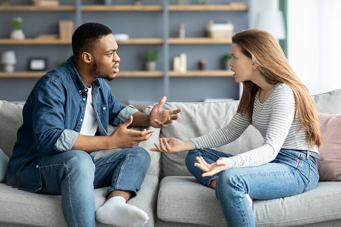 Mixed Couples Conflicts Young Interracial Lovers Arguing At Home