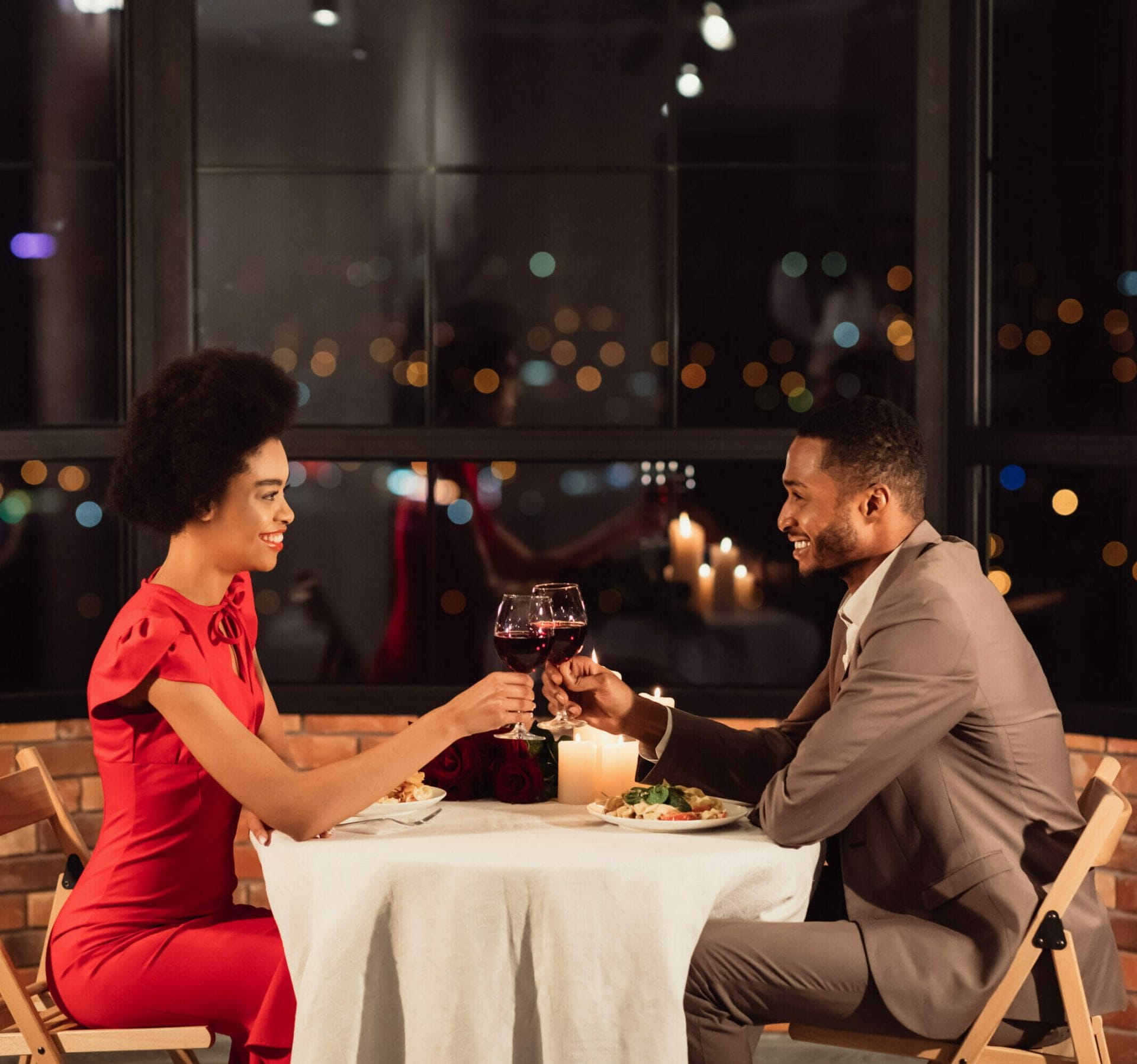 Happy Black Couple Clinking Glasses Drinking Wine And Celebrating Valentine 039 S